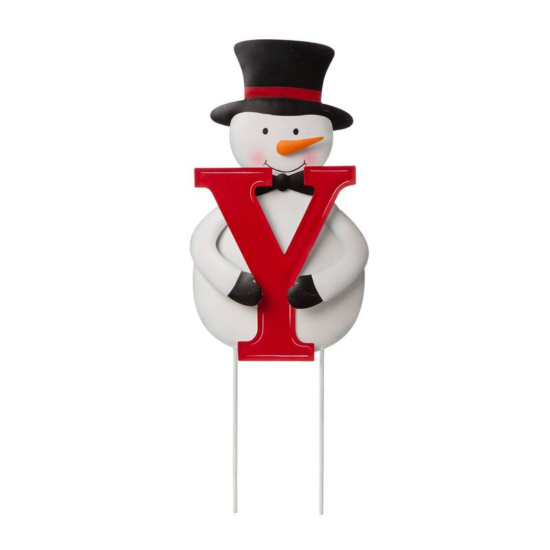 Glitzhome Metal "JOY" Snowman Gingerbread Man Penguin Yard Stake