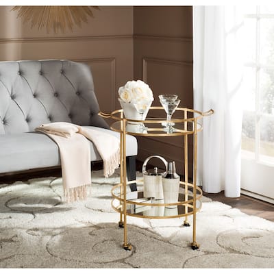 SAFAVIEH Lavinia Gold/ Mirror Top Bar Cart - 25.5" x 20" x 30"