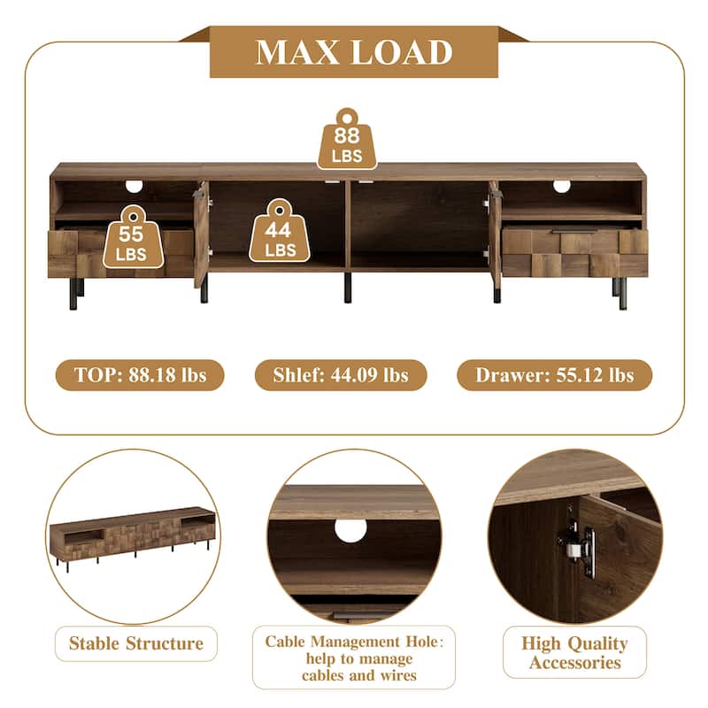 Mid Century TV Stand for 85'' TV - Media Console with 2 Drawers, Entertainment Storage Center for Living Room, Home Theatre