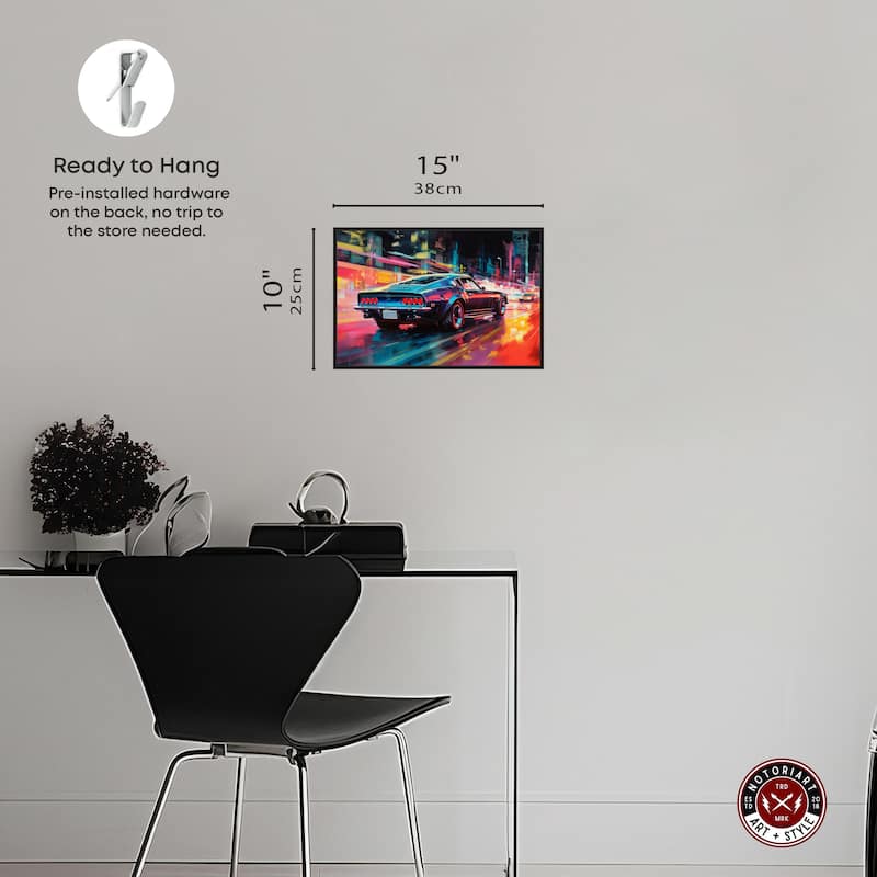 Notoriart Classic Night Drive Framed Car 1 Piece Canvas Wall Art