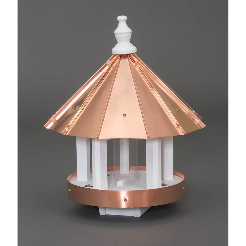 Round White Bird Feeder with Copper Roof - White