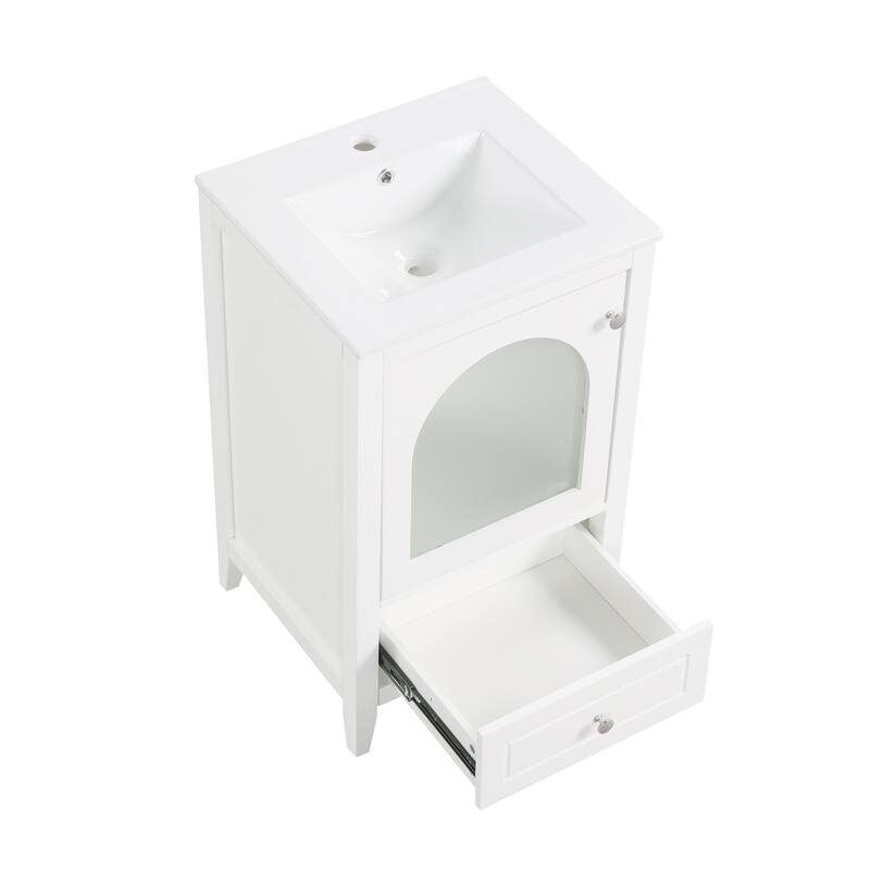 20 inch MDF Bathroom Vanity with Sink, Bathroom Cabinet with Soft Closing Glass Door