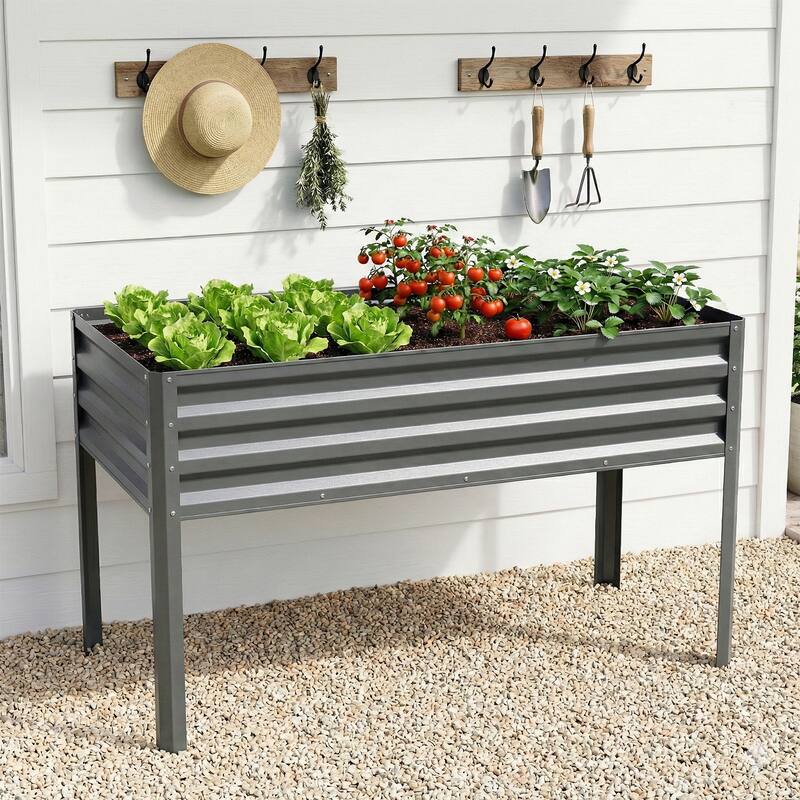 Pocassy Raised Garden Bed Outdoor Planter Box Metal Garden Bed Kit. - Grey - 47x31.5x22.5In