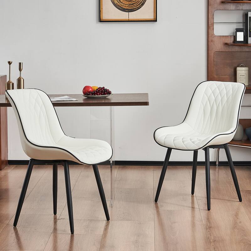 Modern Dining Chairs Set of 2 Upholstered Dining Room Chairs - White