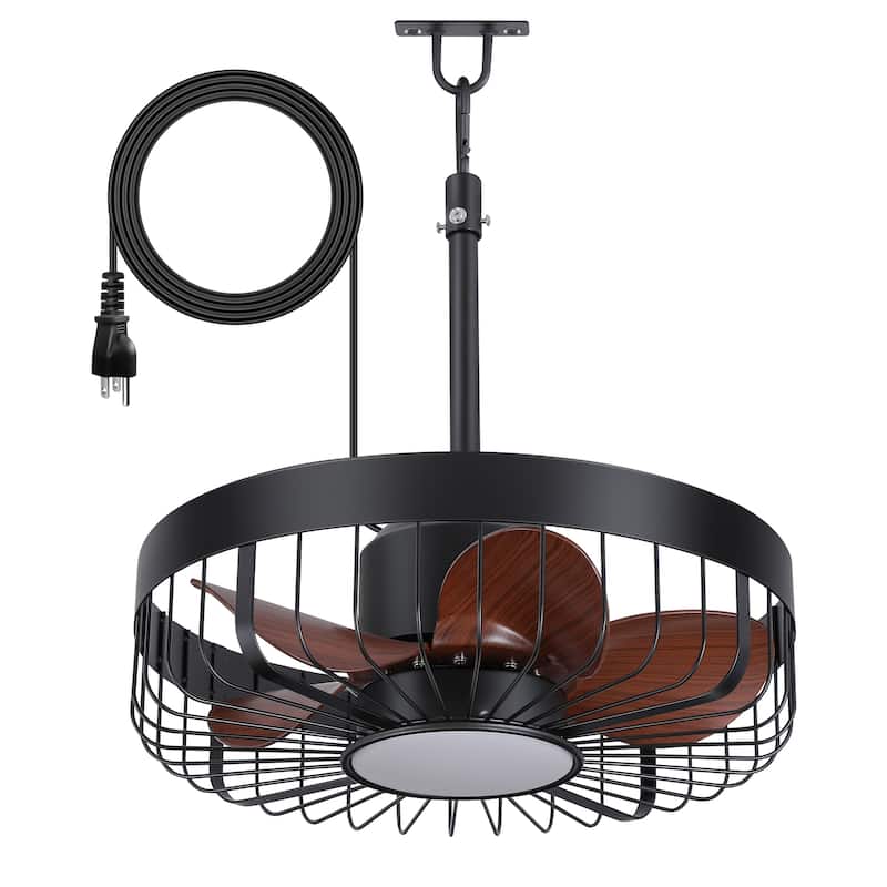 19" Waterproof Plug-in Outdoor Ceiling Fan with Light and Remote(5-Blade)