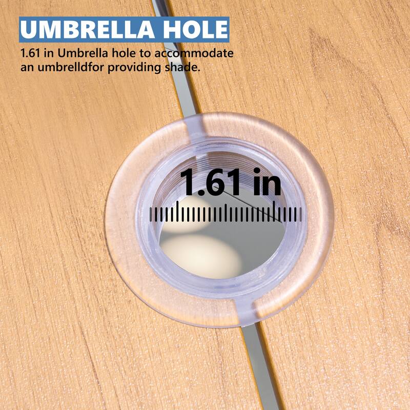 11PC Outdoor Patio Dining Set Wood-Like Aluminum Umbrella Hole Table with Folding Chairs,Double Top Market Umbrella and Base