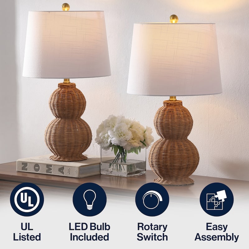 Millie 23" Modern Coastal Woven Rattan Gourd LED Table Lamp (Set of 2)