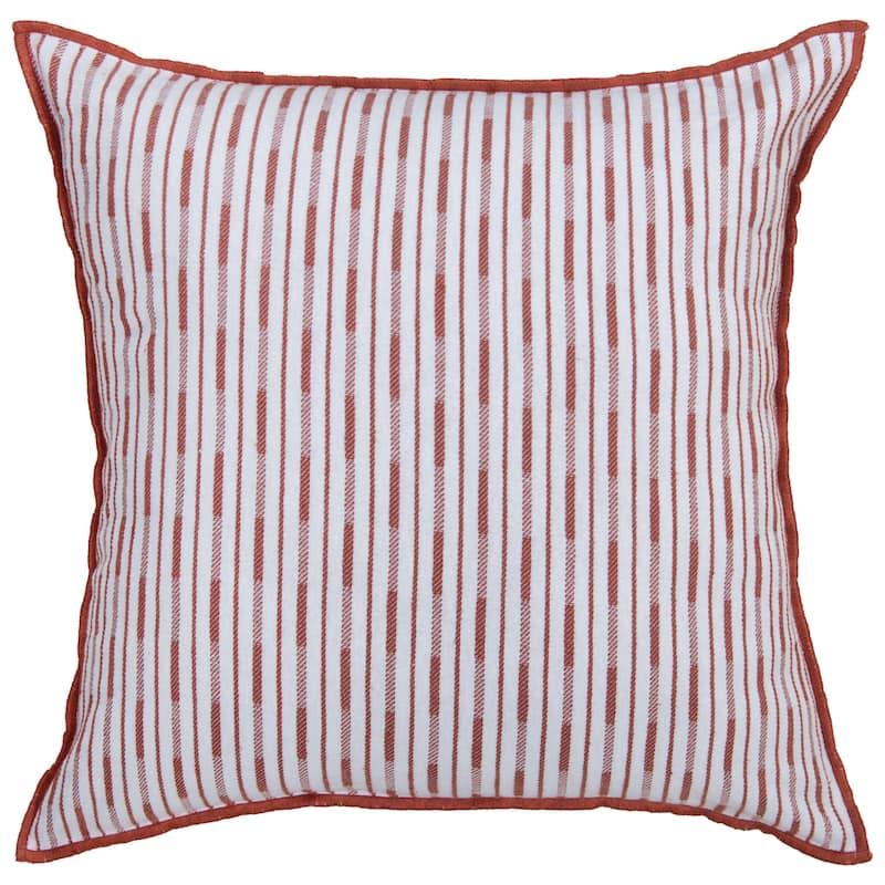 Rizzy Home Variegated Stripe Woven Throw Pillow - Polyester - White/Terracottoa