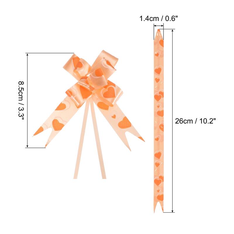 100Pcs 3.3inch Pull Bows Ribbon Gift Wrapping Pull Bow Heart Pattern - Orange