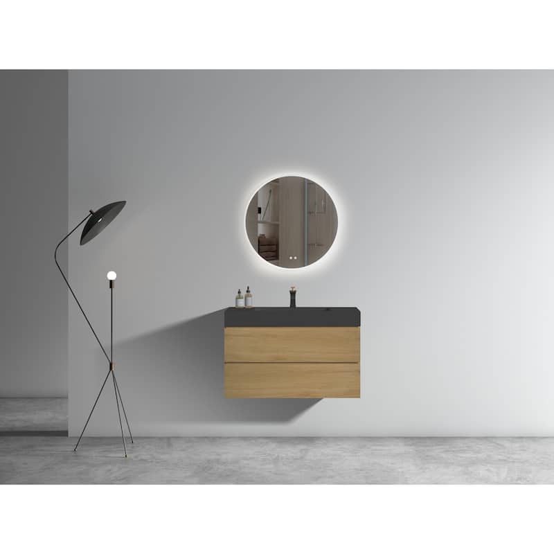 GDFStudio - Naomi Modern Floating Bathroom Vanity with Silent Drawers and Pre-Assembled One-Piece Sink