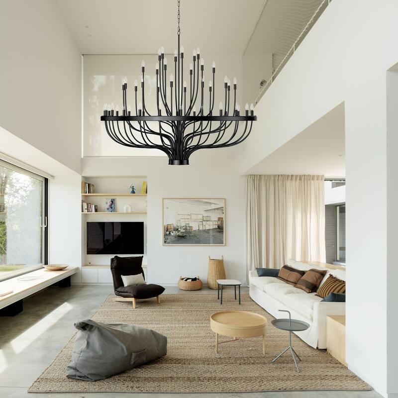 Black Candle Chandelier Modern Farmhouse Chandelier for High Ceilings