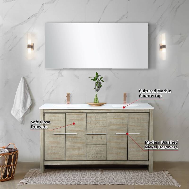 Lafarre Bath Vanity with Cultured Marble Top, Sink, Mirror and Rose Gold Faucet