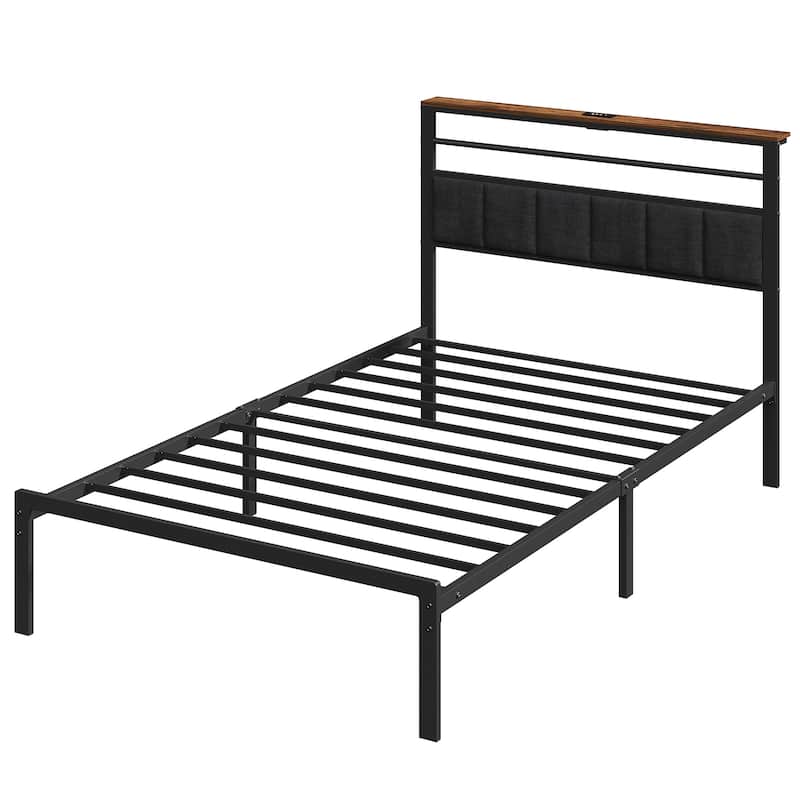 Bed Frame with Storage Shelves and Charging Station - Twin