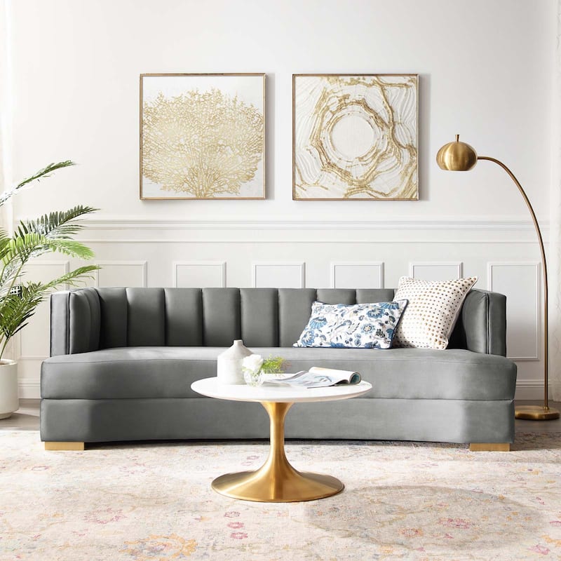 Encompass Channel Tufted Performance Velvet Curved Sofa - Gray