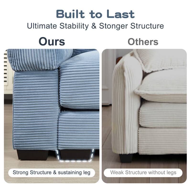 92" Oversized Corduroy Couch for Living Room, Upholstered Loveseat Sofa with Wide Armrests and Throw Pillows for Apartment