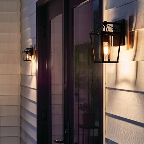 Mufy 1-light Black Lantern Outdoor Wall Sconce Geometrical Dimmable Exterior Wall Lighting