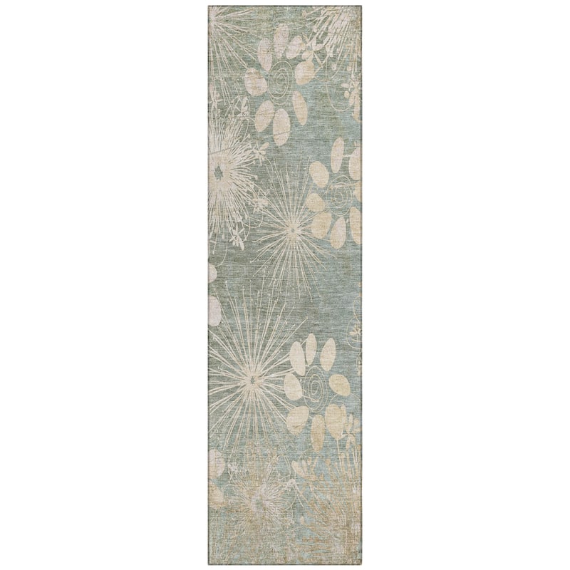 Machine Washable Indoor/ Outdoor Floral Geo Chantille Rug