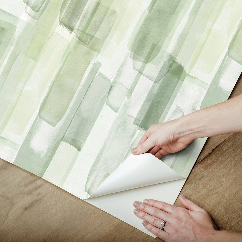 RoomMates Watercolor Glass Olive Green Peel and Stick Wallpaper
