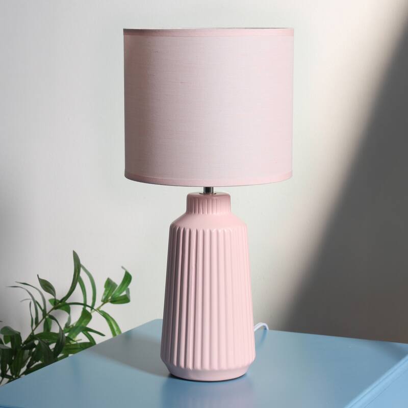 Vertical Grooved Ceramic Table Lamp with Drum Shade - 16" - Pink
