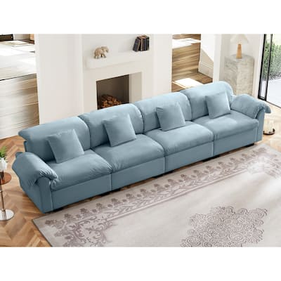 154.7" Velvet 4-Seater Oversized Sofa, Cloud Cushions and Storage Seats