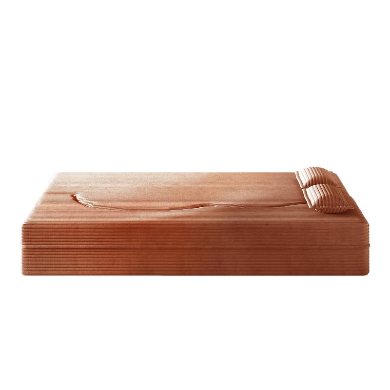 Modern Floor Sofa Bed, Convertible Corduroy Sleeper Couch Folding Loveseat with 2 Pillows