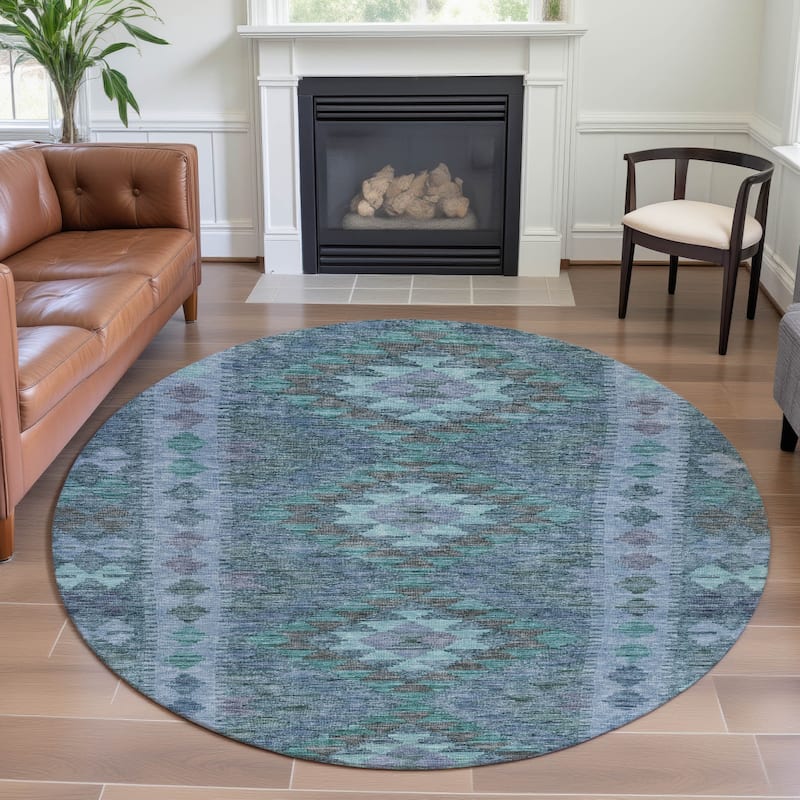 Premium Washable Super Soft Global Boho Mayfield Rug - Blue - 8' x 8'