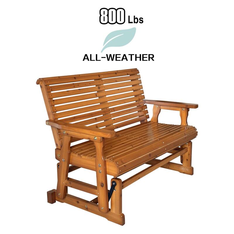 Wooden Patio Glider with High Roll Back and Deep Contoured Seat