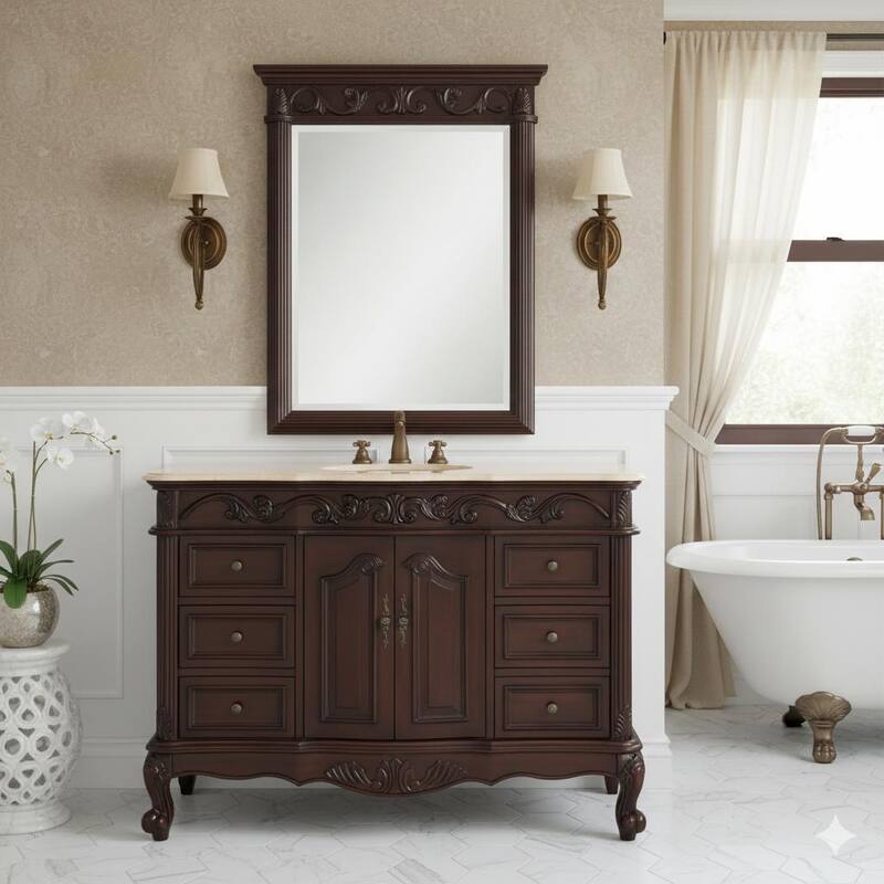 48" Benton Collection Beckham Classic Brown Bath Vanity & Mirror