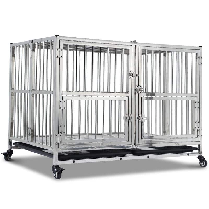 48 inch HeavyDuty Stainless Steel Dog Crate Indestructible Kennel with Wheels - Large (50-95lbs)