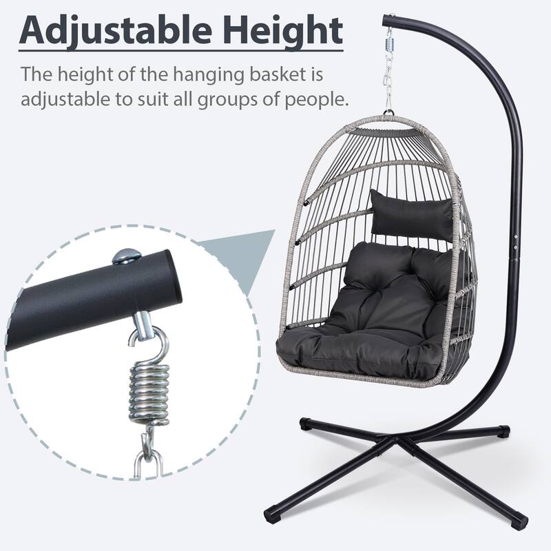 HDPE Egg Hanging Chair with Stand - 350lb Capacity Indoor/Outdoor Swing Chair, Includes Cushion and Adjustable Chain