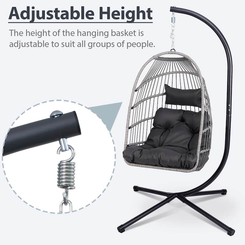 Anmytek Outdoor Indoor Wicker Swing Egg Chair with Stand