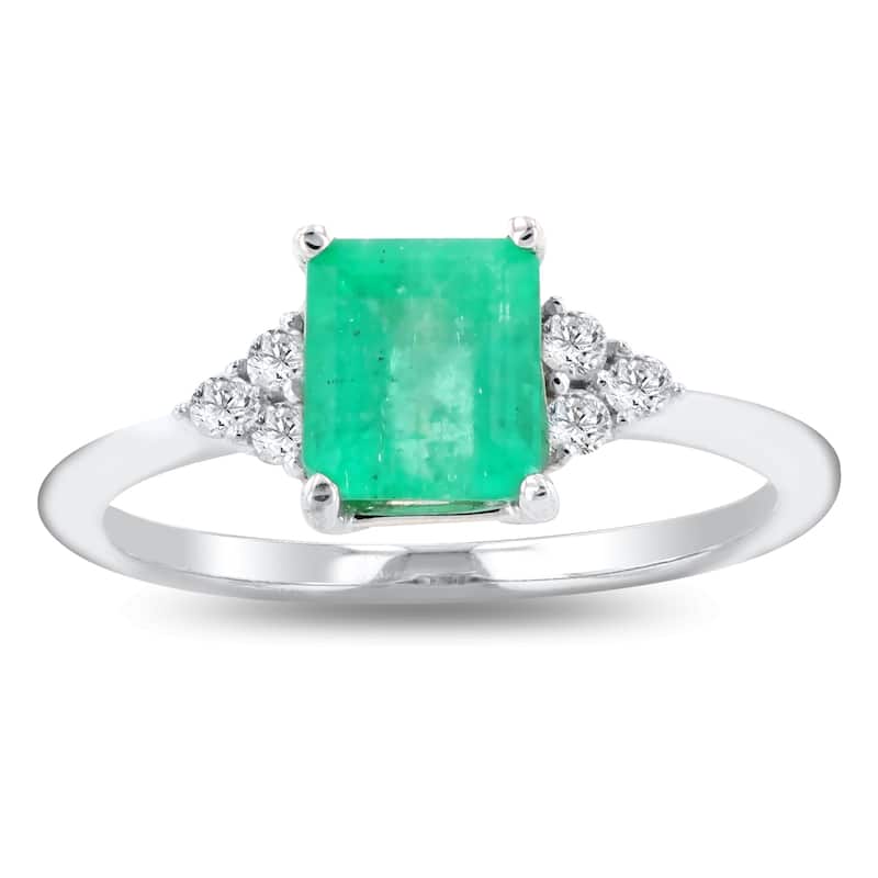 Auriya 14k White Gold 1 3/8ct Emerald and 1/10ct TDW Diamond Ring