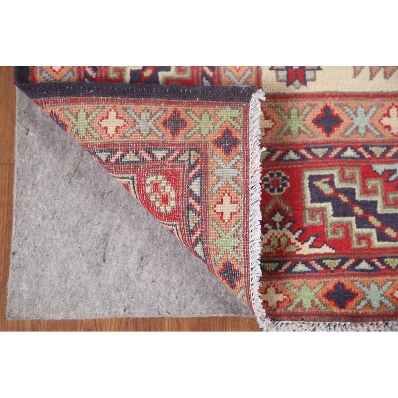 Hand Knotted Oriental 100% Wool Carpet Traditional Geometric Beige & Ivories Kazak Area Rug - 9' 10'' X 6' 5''