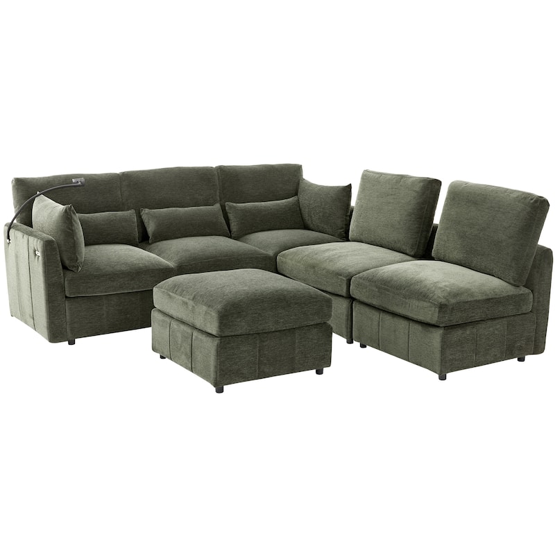 Roomfitters Modular U-Shaped Sectional Sofa Bed with Ottoman, USB Ports and Phone Holder for Living Room
