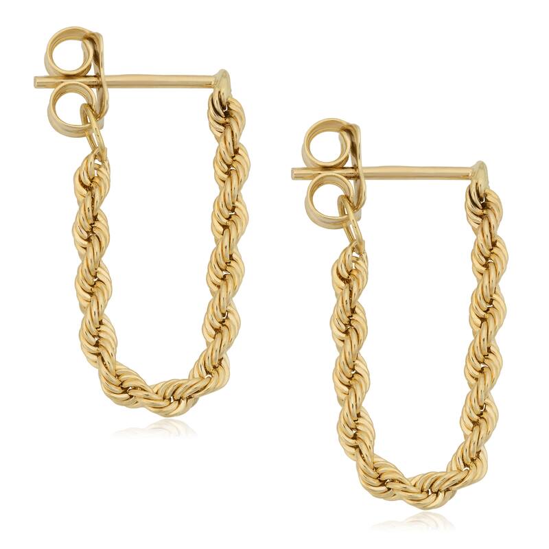 10k Yellow Gold Rope Chain Dangle Hoop Earrings