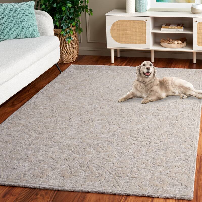 SAFAVIEH Handmade Glamour Fulden Wool/ Viscose Rug - 6' Round - Beige/Ivory