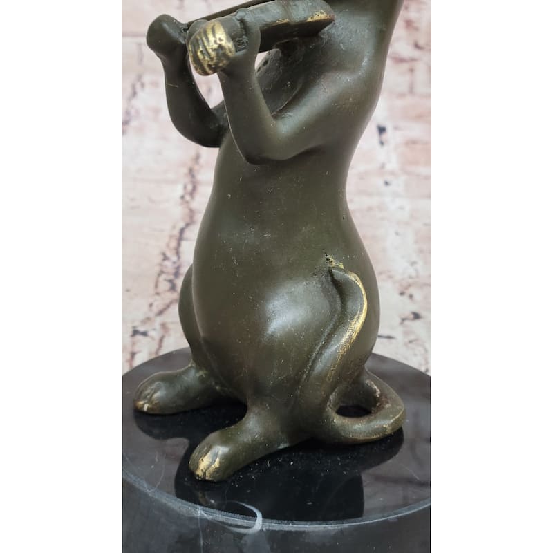Bronze Cat Playing Violin – Musical Feline Statue On Marble