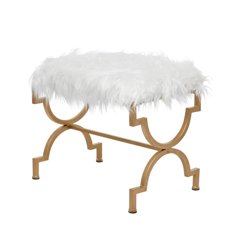 Grey or White Gold Metal Frame Plush Fabric Glam Vanity Bench Stool