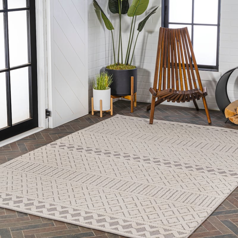 JONATHAN Y Duenas High-Low Two-Tone Monstera Leaf Area Rug