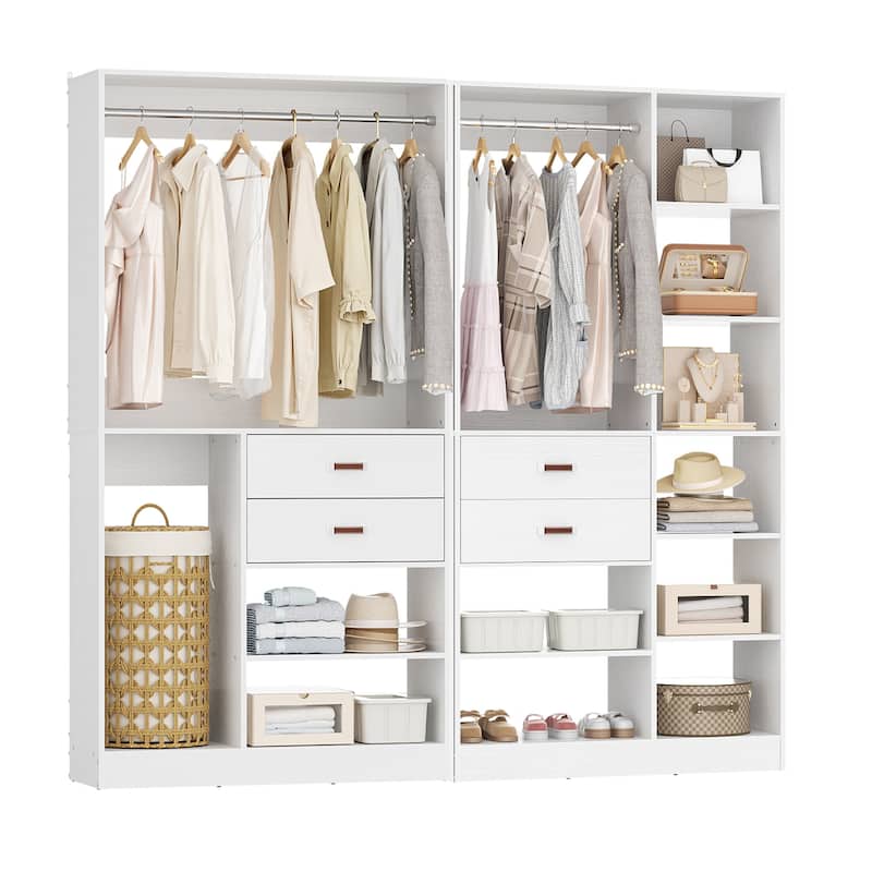 80''W Set of 2 Freestanding Closet System with Drawers, Reversible Wardrobe for Walk-in/ Reach-in Closet
