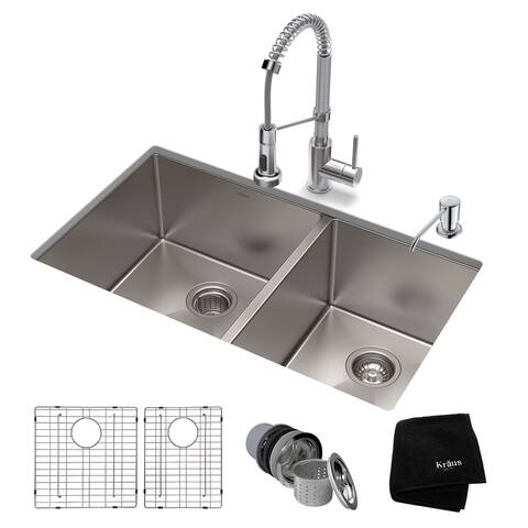 Kraus 3-in-1 Set Undermount Kitchen Sink, Pulldown Faucet, Dispenser