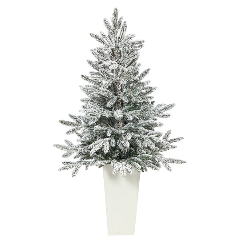 44In Artificial Christmas Tree with Lights - Spruce Design, White Planter, Holiday Decor - 44