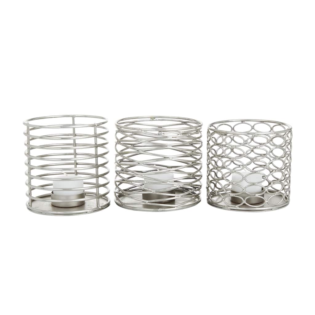 Metal Candle Lantern - Set of 3 Silver - Roche River Decor