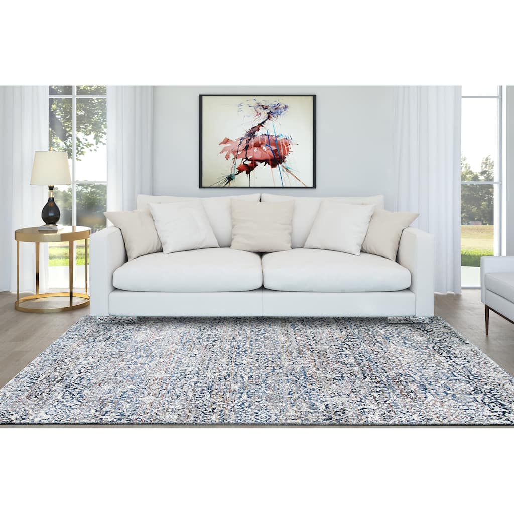 Dream Decor Rugs Bridgeport Sovana Beige Blue Floral Fringed Area Rug
