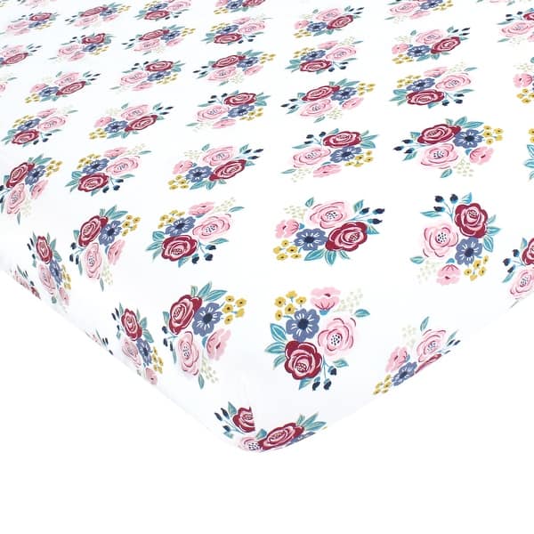 slide 1 of 1, Hudson Baby Infant Girl Cotton Fitted Crib Sheet, Blush Navy Floral, One Size - Blush Navy Floral - One Size One Size - Blush Navy Floral