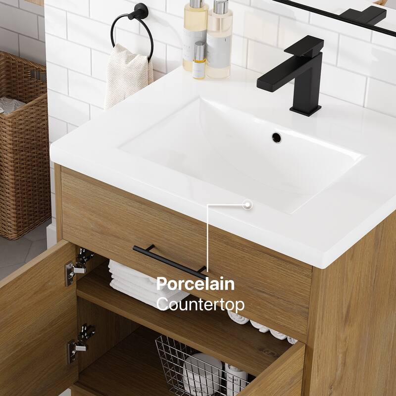 Eviva Graham 30"W Oak Bath Vanity with Arabescato Engineered Stone Top