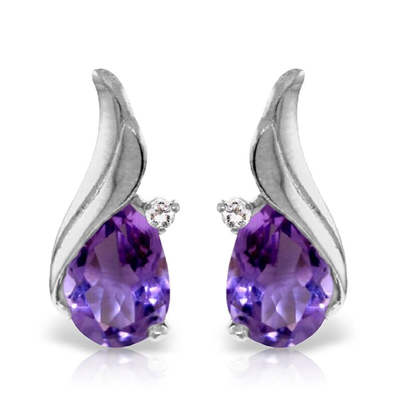 3.16 Carat 14K Solid Gold Stud Earrings Diamond Amethyst Certified - White