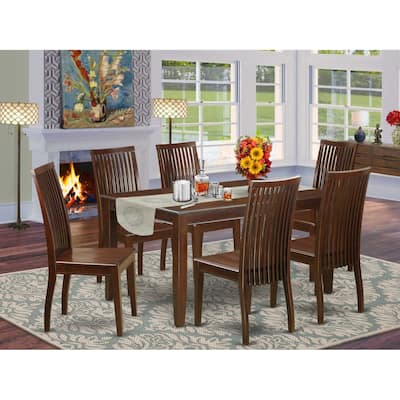 HomeStock 7-Piece Mahogany Finish Solid Wood Top Dining Table with 6 Chairs with Lattice Back