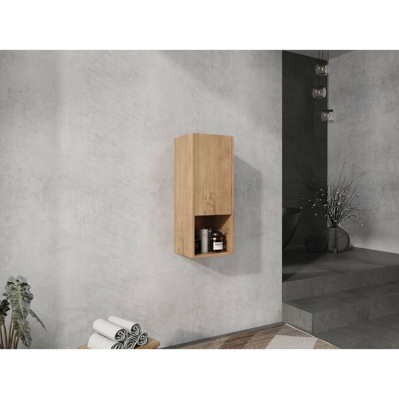 12" Bathroom Side Cabinet, Soft Close Doors, Float Mounting Design, Imitative Oak