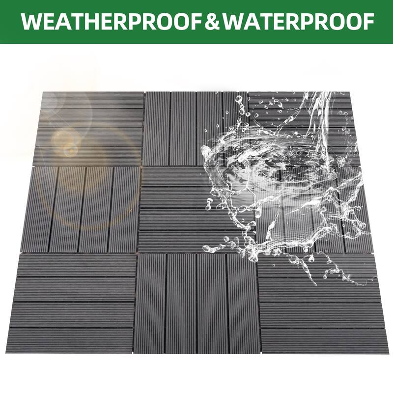 8.7 sq. ft DIY Wood-Plastic Composite Deck Tiles, Gray, Interlocking Outdoor Flooring Tiles Waterproof All Weather (pack of 9)